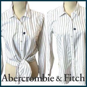 NWOT A&F White/Tan/Navy Stripe Button Front Long Sleeve Shirt (S)